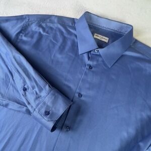 Robert Graham Shirt Mens 4XL/20 Blue Herringbone Dress Long Sleeve Cotton